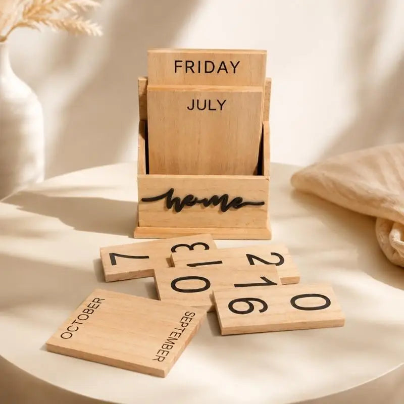 Manual Desk Permanent Calendar with Large Printed Weekday, Month and Date Cubes, No Batteries Required for Desk Use K1KF Quake