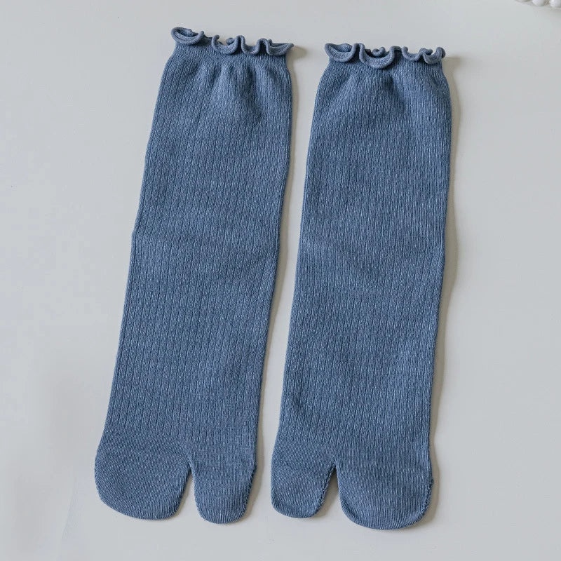 1Pair New High Quality Combed Cotton Split Toe Socks Unisex Simple Comfortable Two-Toed Socks Harajuku Men Women's Tabi Socks Quake One Size Blue