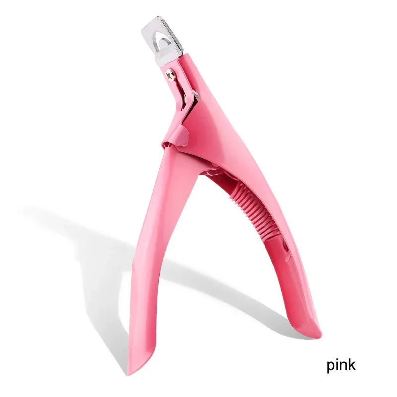 vvocci Professional U-Type Acrylic Fake Nail Clipper & Edge Trimmer, Stainless Steel Manicure Tool for Nail Art & Salon Use Quake M440 Pink