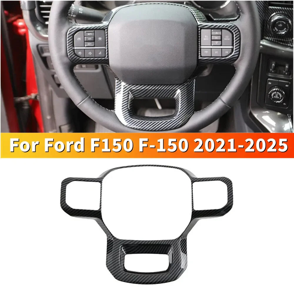 For Ford F150 F-150 2021-2025 ABS Carbon Fiber Style Inner Sticker Car Interior Steering Wheel Cover Trim Frame Decotation Auto Quake Default Title