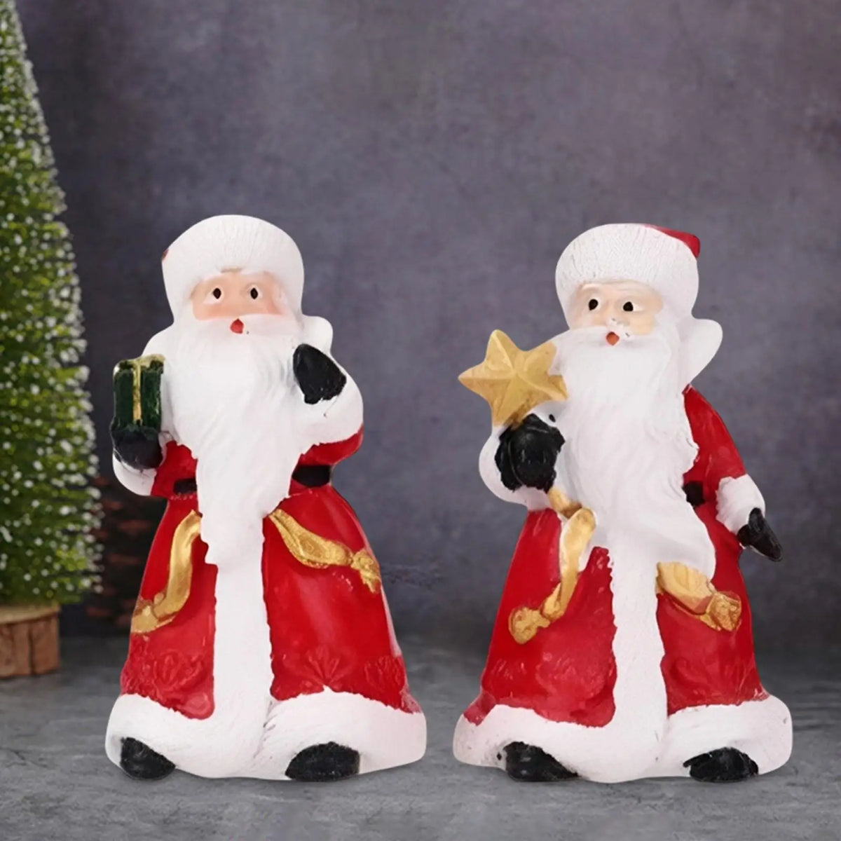 2 Pieces Santa Claus Figurines Tabletop Ornaments Christmas Decor Art Crafts Sculptures for Office Bookshelf Shelf Cabinet Quake