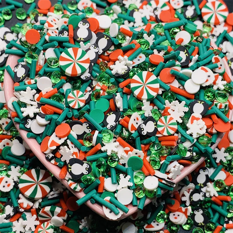 100g/Lot Pink Christmas Themed Snowman Clay Gingerbread Man Slices Mixture Rhinestone Candy Sprinkles for Decoration DIY Crafts Quake 7
