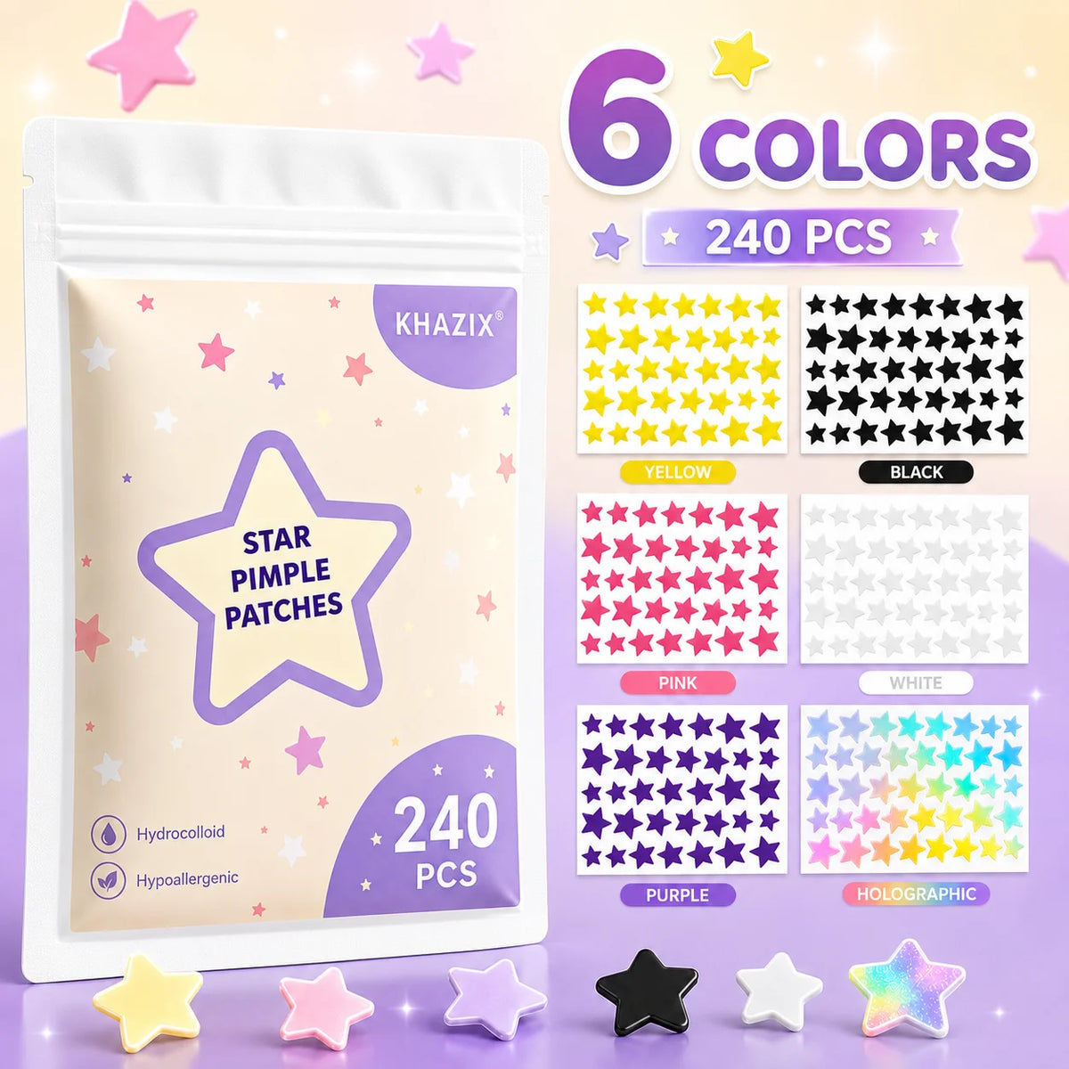 240pcs Star Pimple Patches For Face Hydrocolloid, Absorbing Cover, Tea Tree, Hydrocolloid Acne Patch, Cute Star Pimple Quake