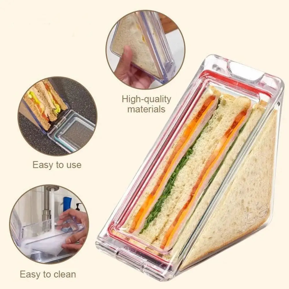 Portable Triangle Sandwich Container Acrylic Reusable Sandwich Boxes and Lunch Wedge Boxes with Lids for Kids Quake