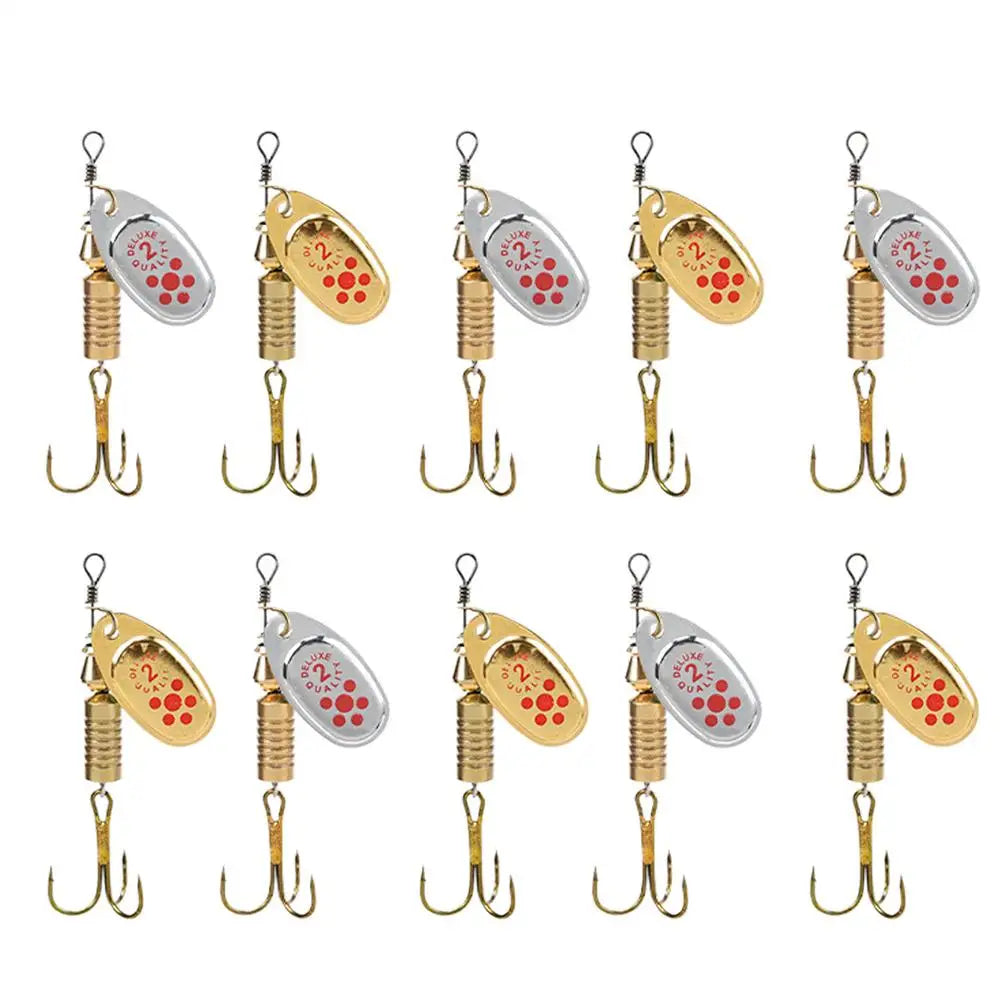 10pcs Spinner Baits for Bass Fishing High-reflective Gold Silver Color Spinner Baits Metal Lures for Bass Beginner Professionals Quake 10 pieces