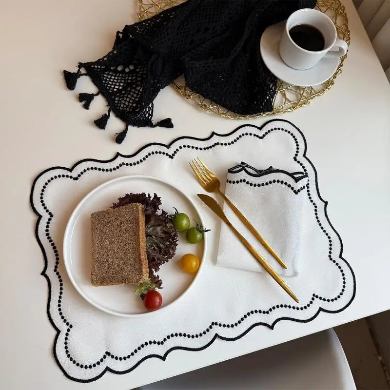 1Pcs Embroidered Placemat Polyester Cotton Table Decoration Mat , 45x32cm Quake A6