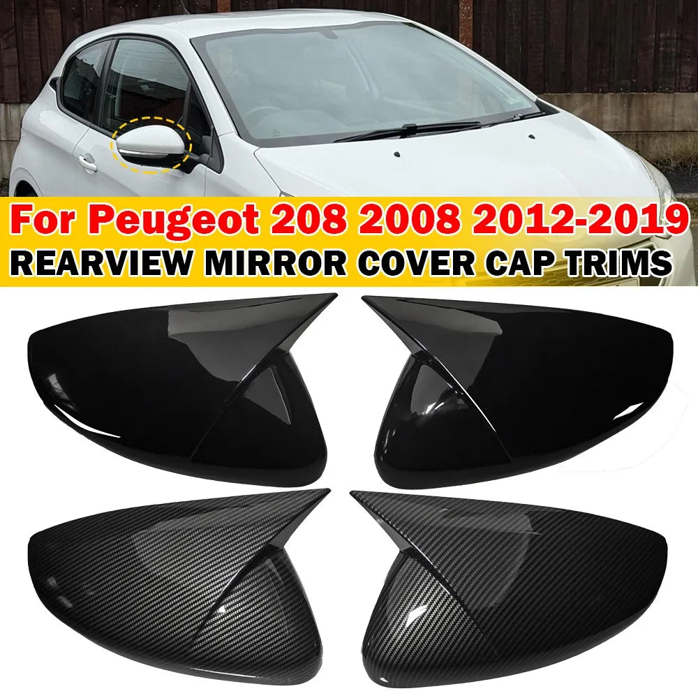 For Peugeot 208 2008 2012-2018 Citroen C3 2016 to 2020 2x Car Sticker Rearview Side Mirror Cover Wing Cap Exterior Case Trim ABS Quake
