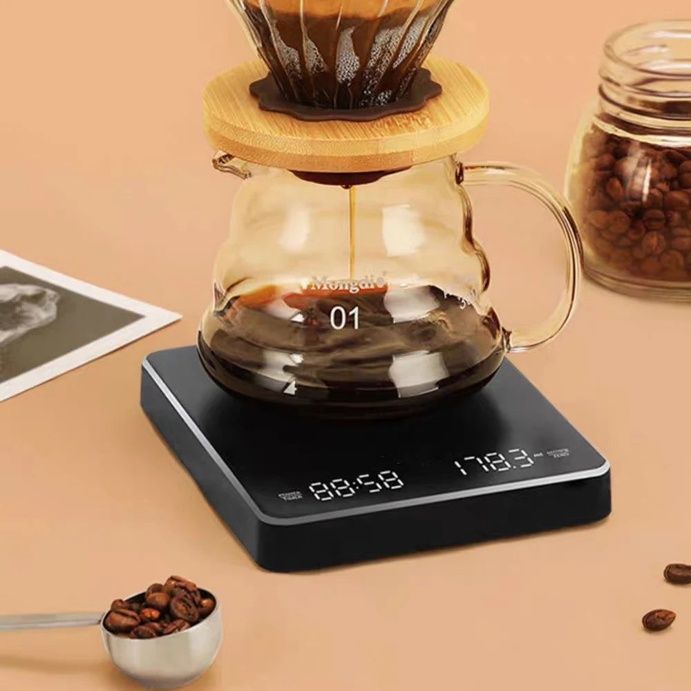 New 3kg/ 0.1g Digital Coffee Scale with Timer LED Screen Espresso USB Rechargeable High Accuracy Measuring Kitchen Scale Quake