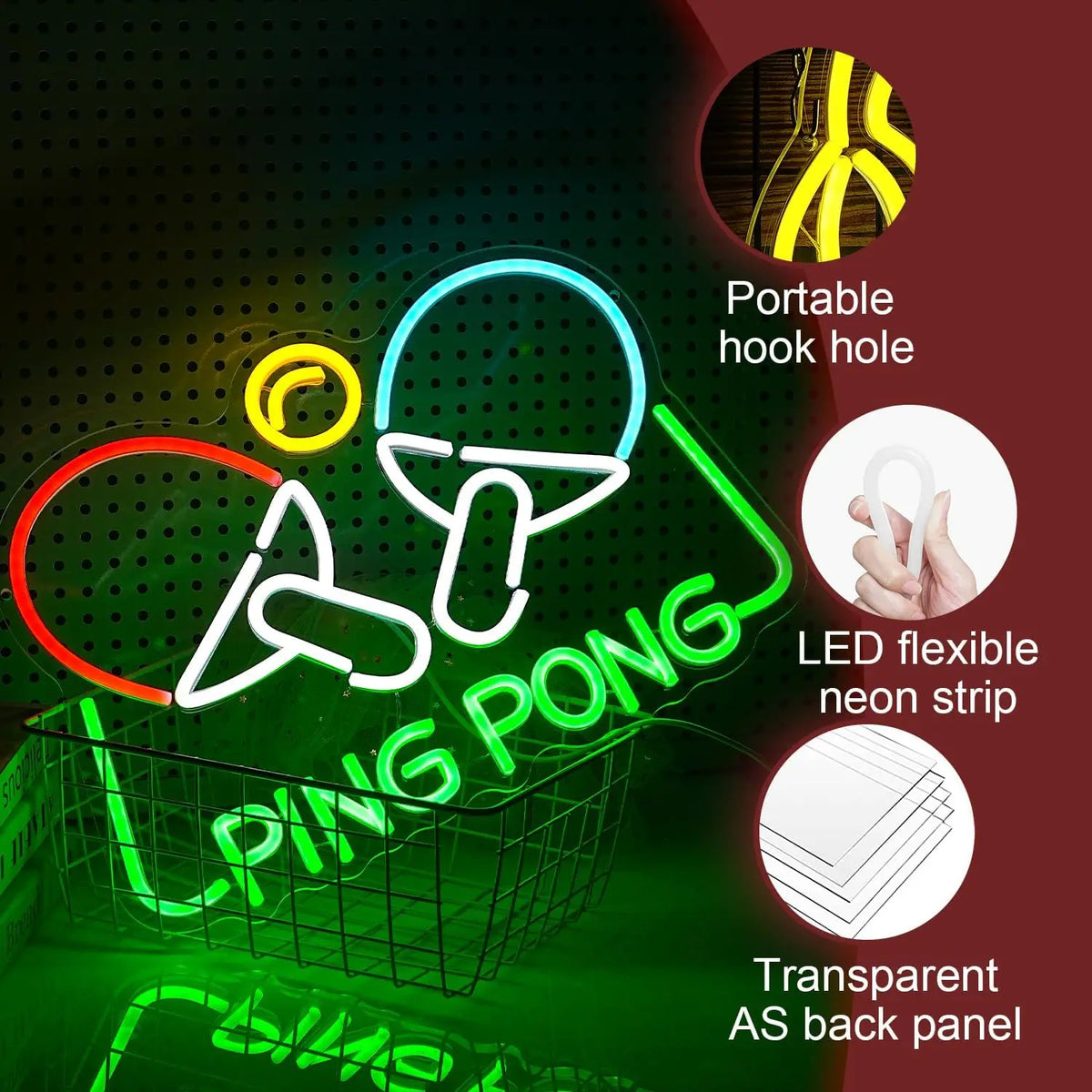 Neon Sign Dimmable Ping Pong Neon Lights for Gymnasium Game Room Bedroom Sport Club Decor Aesthetics Draw Birthday Gifts Quake