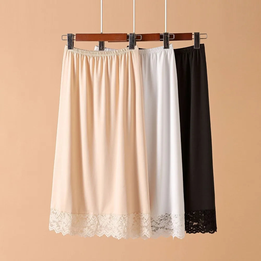 Thin Ice Silk Modal Female Half Length Skirt Anti-glare Lace Underskirt Anti-Penetrating Pure Color Half Slip Dress Petticoat Quake