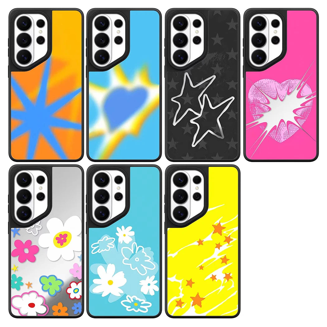 Star Love Shape Spark Mirror Surface Magnetic Phone Cover for Samsung Galaxy S23 S24 S25 S26 Ultra S26+ Plus Case Quake