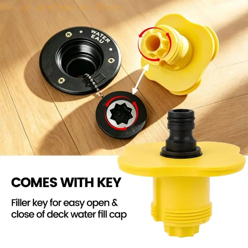 Boat Deck Fill Point Access Fitting, ABS Marine Hardware with Smooth Molded Flanged Body and Threaded Lower Section, Single Quake