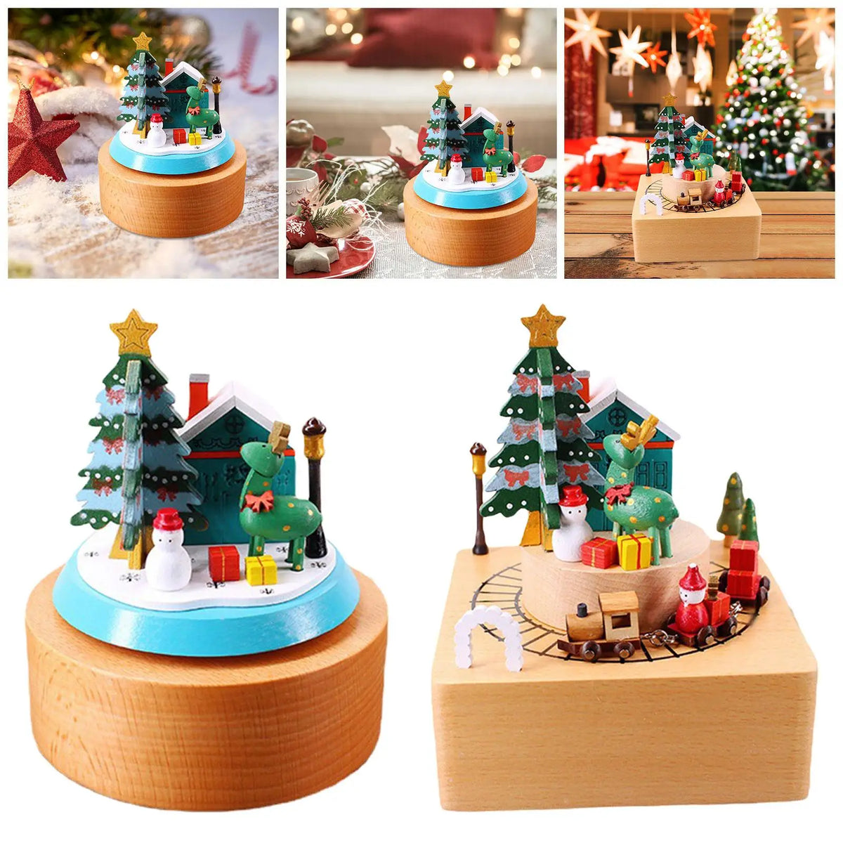 Christmas Musical Box with Revolving Dolls Handmade Play Merry Christmas Songs for Friends Children Wife New Year Collectible Quake