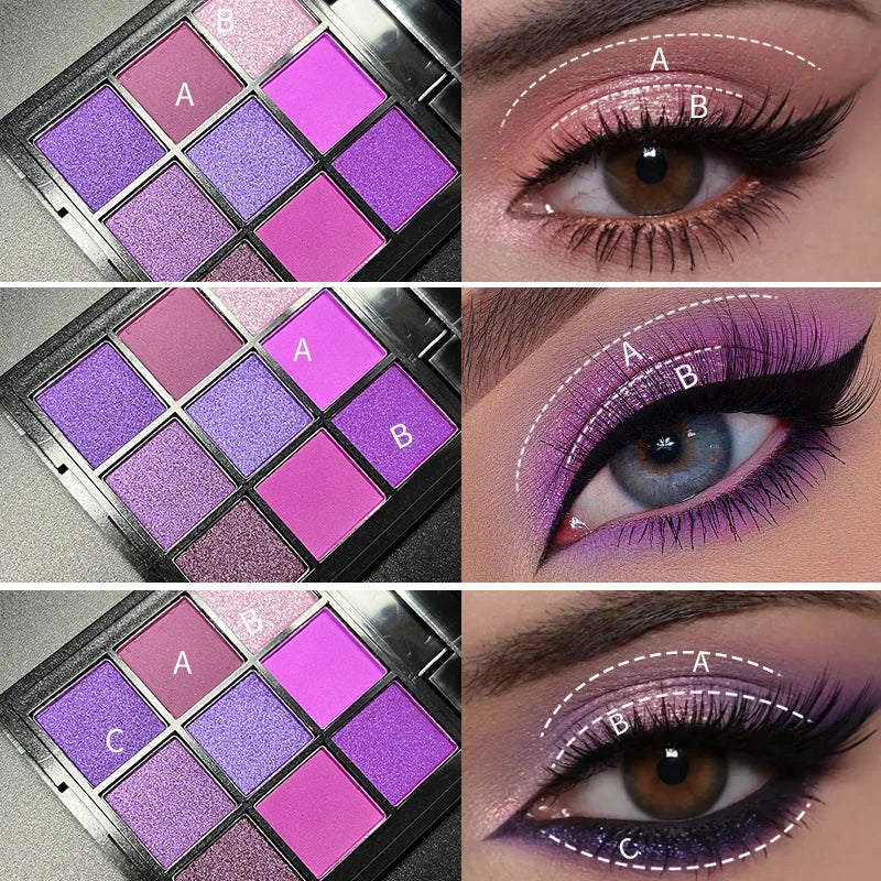 Luxurious Purple Eyeshadow Palette 9 Color Matte and Shimmering Violet Eye Makeup for Creating Smoky or Natural Looks Cosmetic Quake