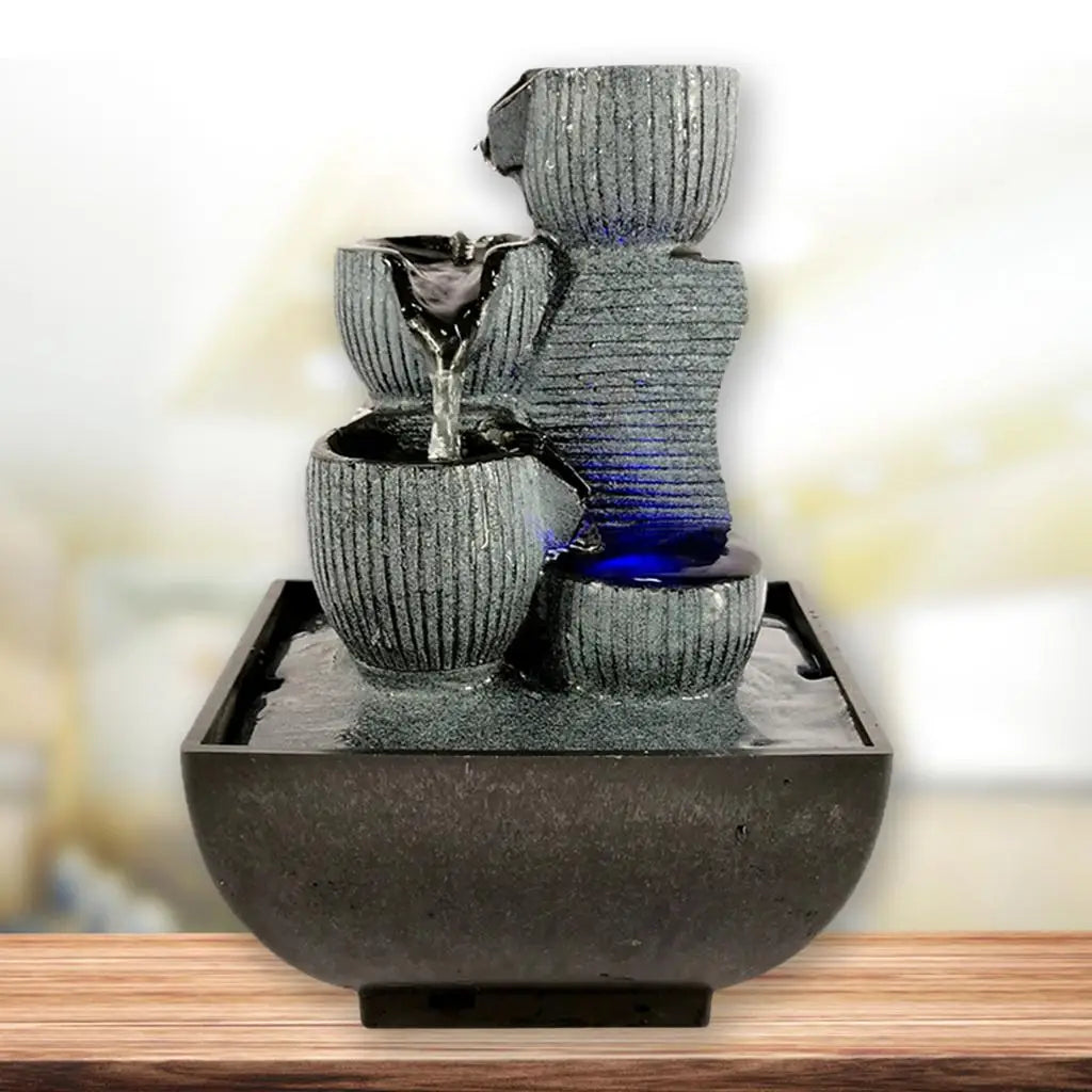 Tabletop Water Fountain Meditation w/ Lights Office Bedroom Decoration Arts Quake