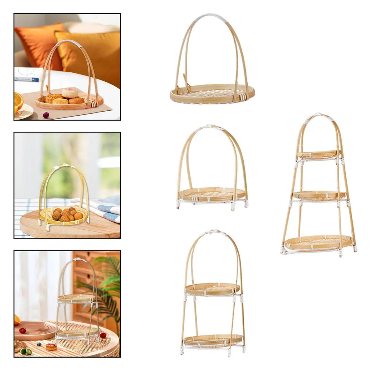 Woven Tray Lightweight Bamboo Snack Basket Multipurpose Organizer for Cookies Serving Cafe Indoor Quake