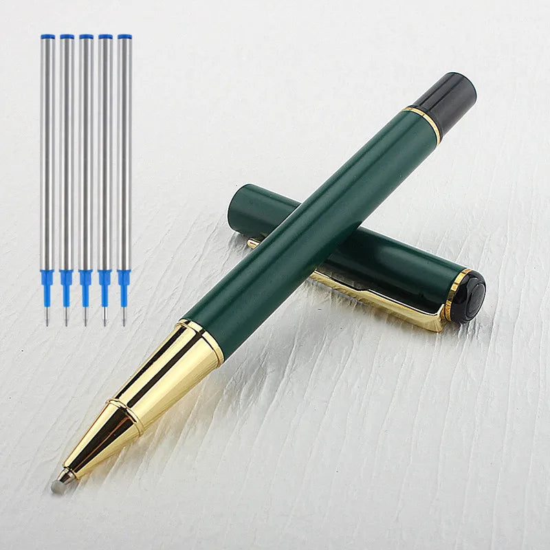 Metal Green Luxury Ink Ballpoint Pen, Black Ink Medium Point 0.5mm Smooth Writing Metal Ball Point Pen Signature Pen Quake 801-1