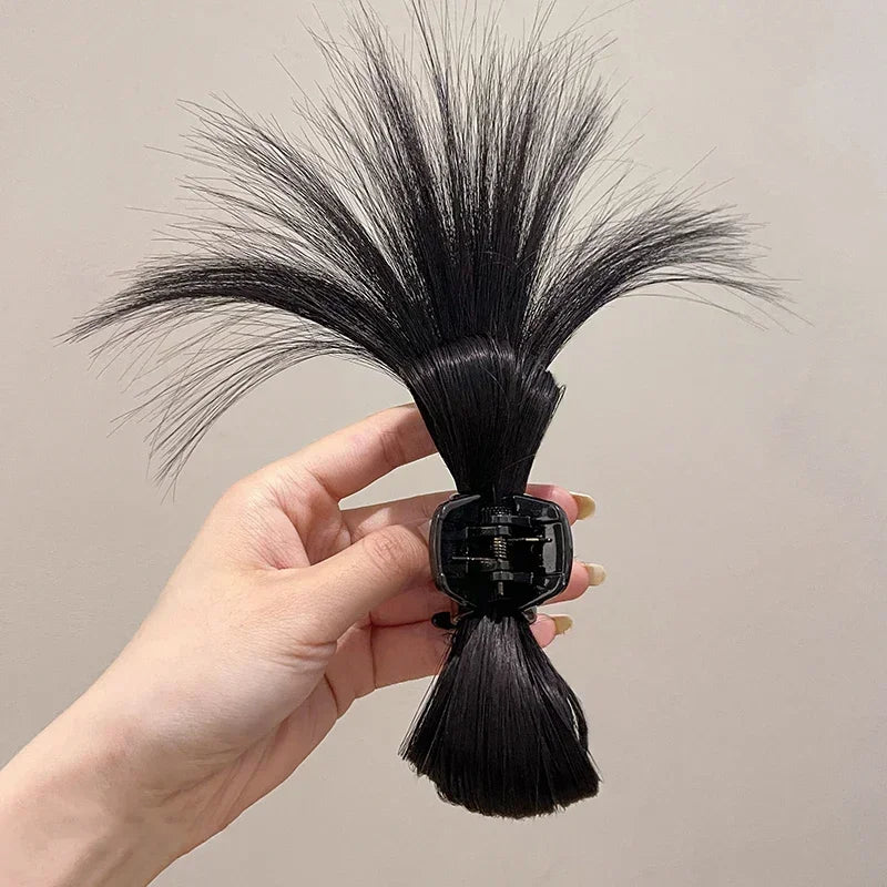 Women Simple Hair Claw Lazy Feather Ponytail Claw Korean Fashion Meatball Crab Clip Fake Hair Clamp High Ponytail Accessories Quake natural black