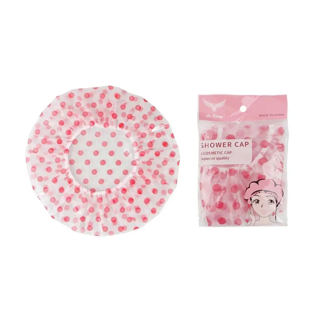 Shower Cap For Women, Elastic And Reusable Hair Bath Caps, Waterproof Bathing Hat Stocking Stuffers For Women Ladies Spa Salon Quake red circle