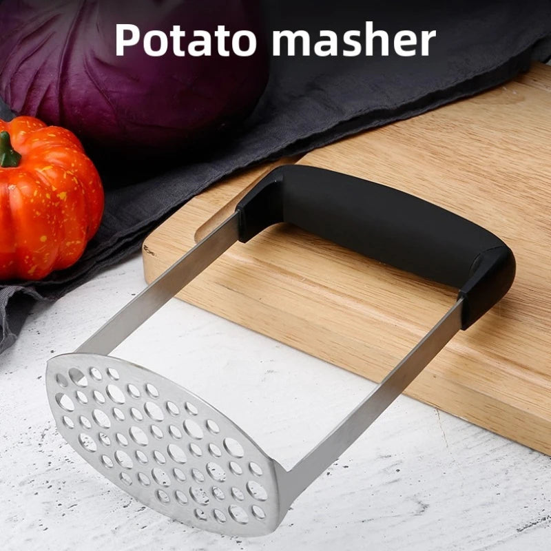 Stainless Steel Potato Masher Manual Food Mud Presser Multi‑Function Kitchen Tool for Sweet Potato Baby Food Mashing Quake