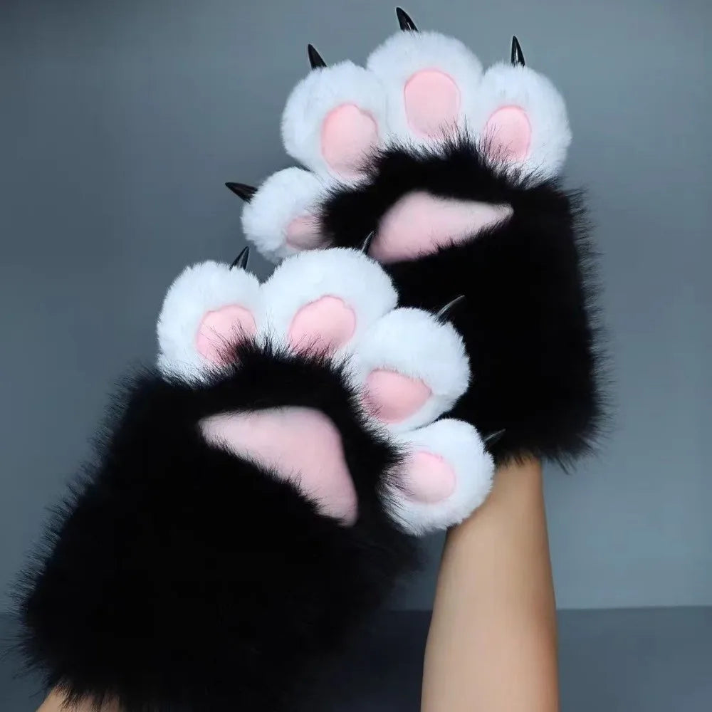 1Pc New Plush Cosplay Cat Paw Glove Thicken Cartoon Cat Claw Mittens Squeaking Animal Cosplay Glove Props Quake