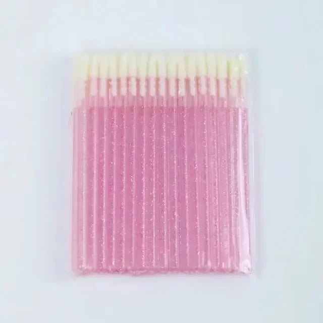 vvocci 50/100pcs Disposable Lip & Eyelash Mascara Applicator Wands- Professional Eye Makeup Brushes for Cosmetic Extension Tools Quake M153 cry pink 100PCS