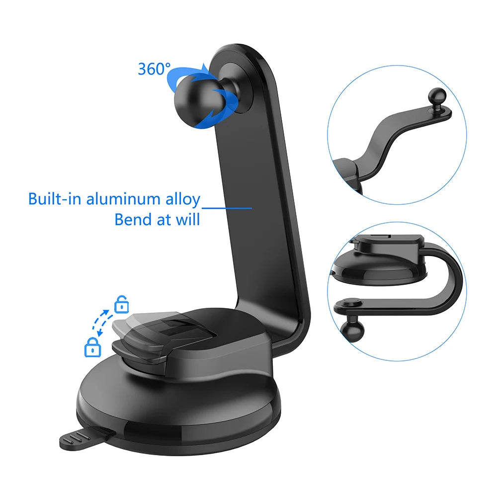 Accessories: Suction Cup Car Phone Bracket 17mm Universal Ball Telescopic Arm Foldable Quake