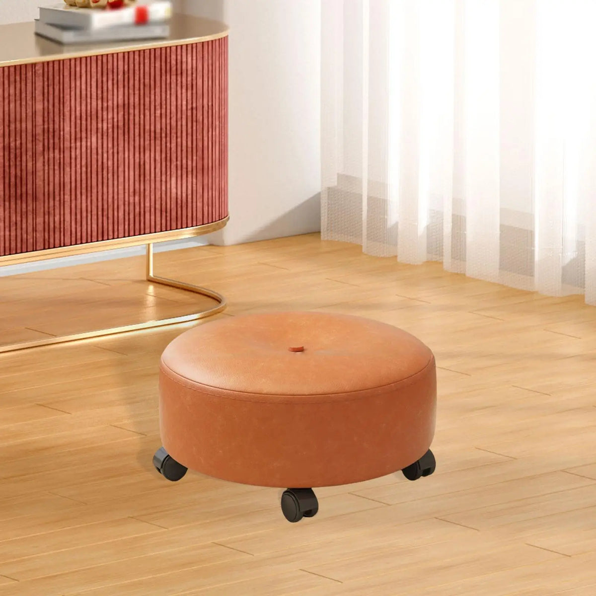 Low Rolling Stool with Wheels Low Rolling Stool Swivel Rolling Low Stool Sofa Stool for Office Bedroom Home Playroom Garage Quake Orange