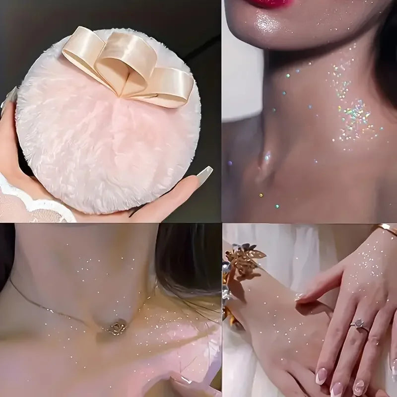 Big Fluffy Glitter Powder Puff Round Body Powder Puff with Portable Makeup Puff for Face Body Glitter Highlighter Makeup Powder Quake