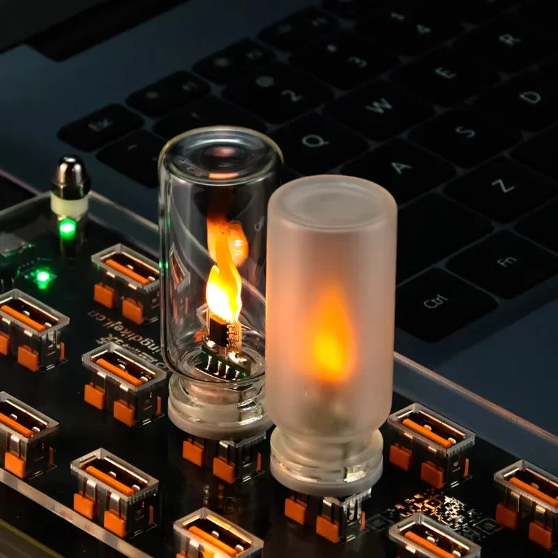 1pc Retro Night Light LED Frosted Clear Glass Candle Light USB Simulated Flame Warm Bulb Lighting for Room Festival Decoration Quake