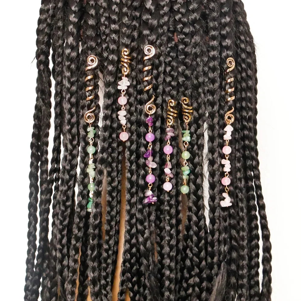 New Colored Hair Beads Crystal Stone Braids Barrette Spiral Charms Beads for Women Jewelry Vintage Hairpin Dreadlock Accessories Quake