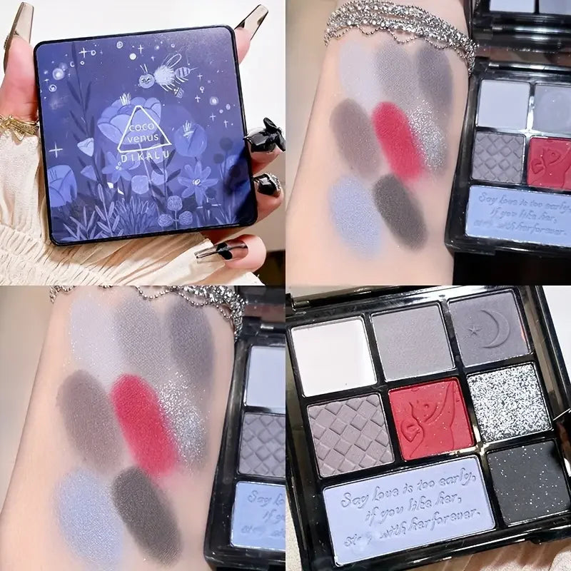 Dark Retro Eyeshadow Palette, Rich Color Wild rose Eyeshadow, Matte Pearl Gothic Black and Red Contrast Smoky Eyeshadow Palette Quake 01