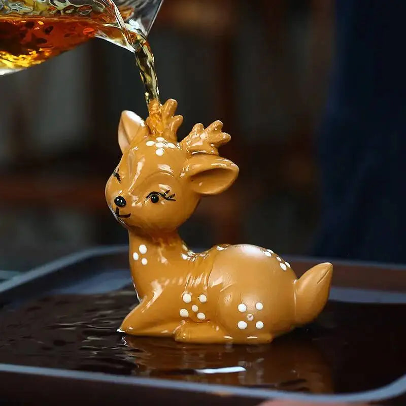 Zisha Tea Pet Plum Blossom Deer Figurine Sculpture Cartoon One Way Tea Play Quake