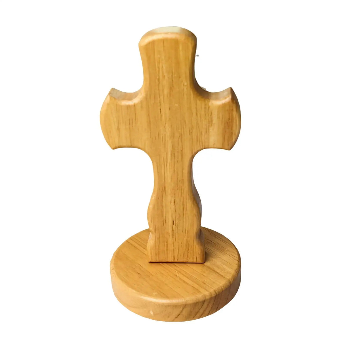Wooden Standing Cross Centerpiece Rustic Art Ornament for Desk and Table in Modern Home Decoration Quake Round Base