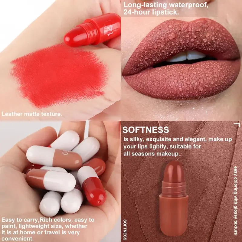 18Pc Mini Capsule Lipstick,Long-Lasting Velvet Matte Capsule Lipstick Set Portable Waterproof Mini Lipstick Valentine's Day Gift Quake