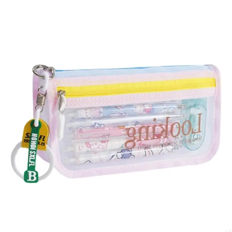 High Capacity Pen Bag Clear Mesh Pencil Case Double Layered Pen Organizers K1KF Quake Pink China Mainland