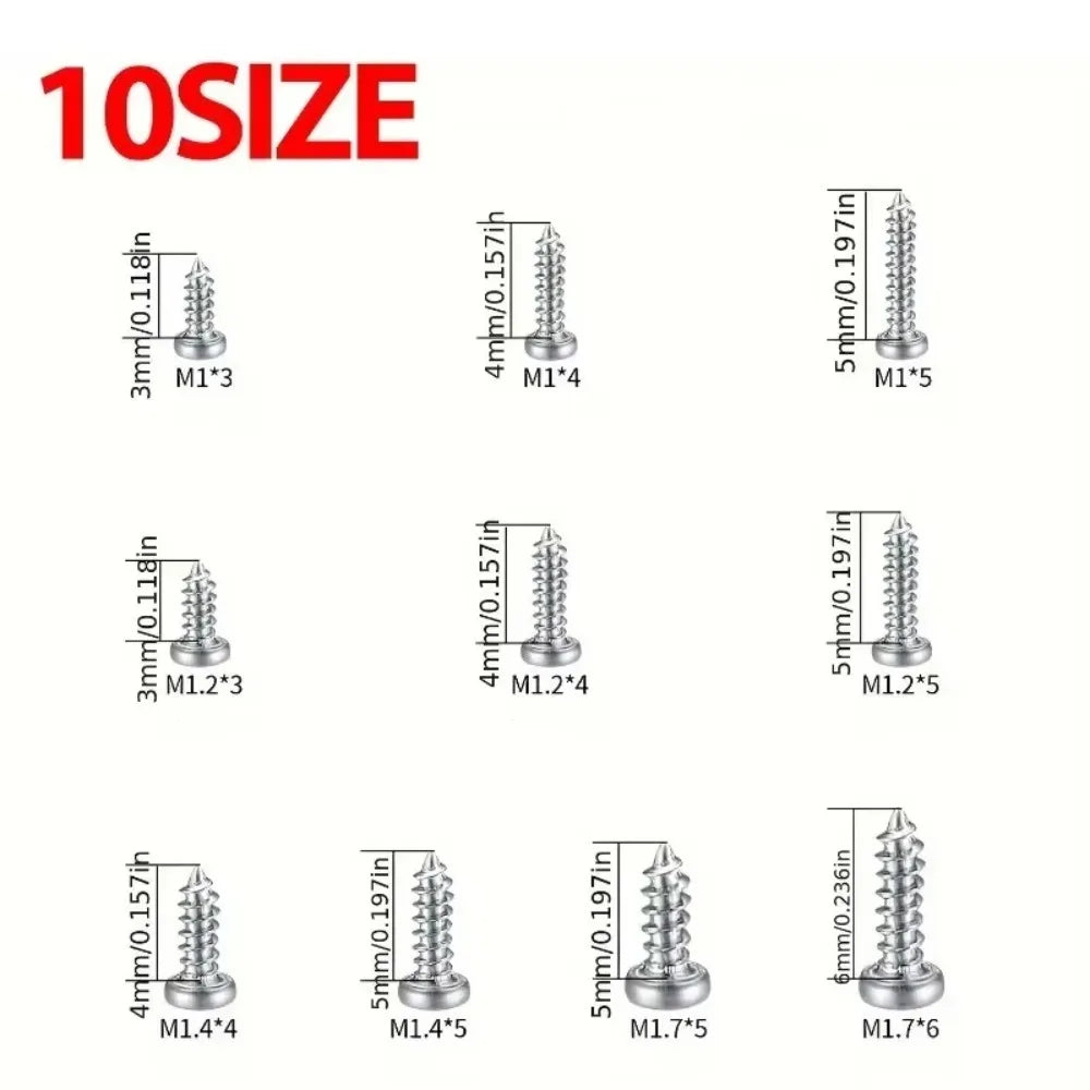 Micro Self-tapping Wood Screws Set M1/M1.2/M1.4/M1.7 Phillips Head Pan Screw Sunglasses Watch Car Electronic Repair Screws Kit Quake