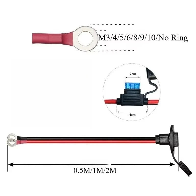 12AWG Heavy‑Duty SAE Sidewall Port with Fuse/Dust Cap Quick Disconnect Cord to O‑Ring Terminal for Motorcycle Battery Charging Quake