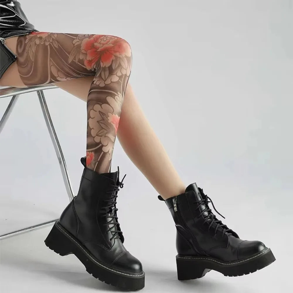 New Sexy Printed Women's Tights Stockings Perspective Mesh Peony Pantyhose Fake Tattoo Leggings Nylon Socks Summer Quake