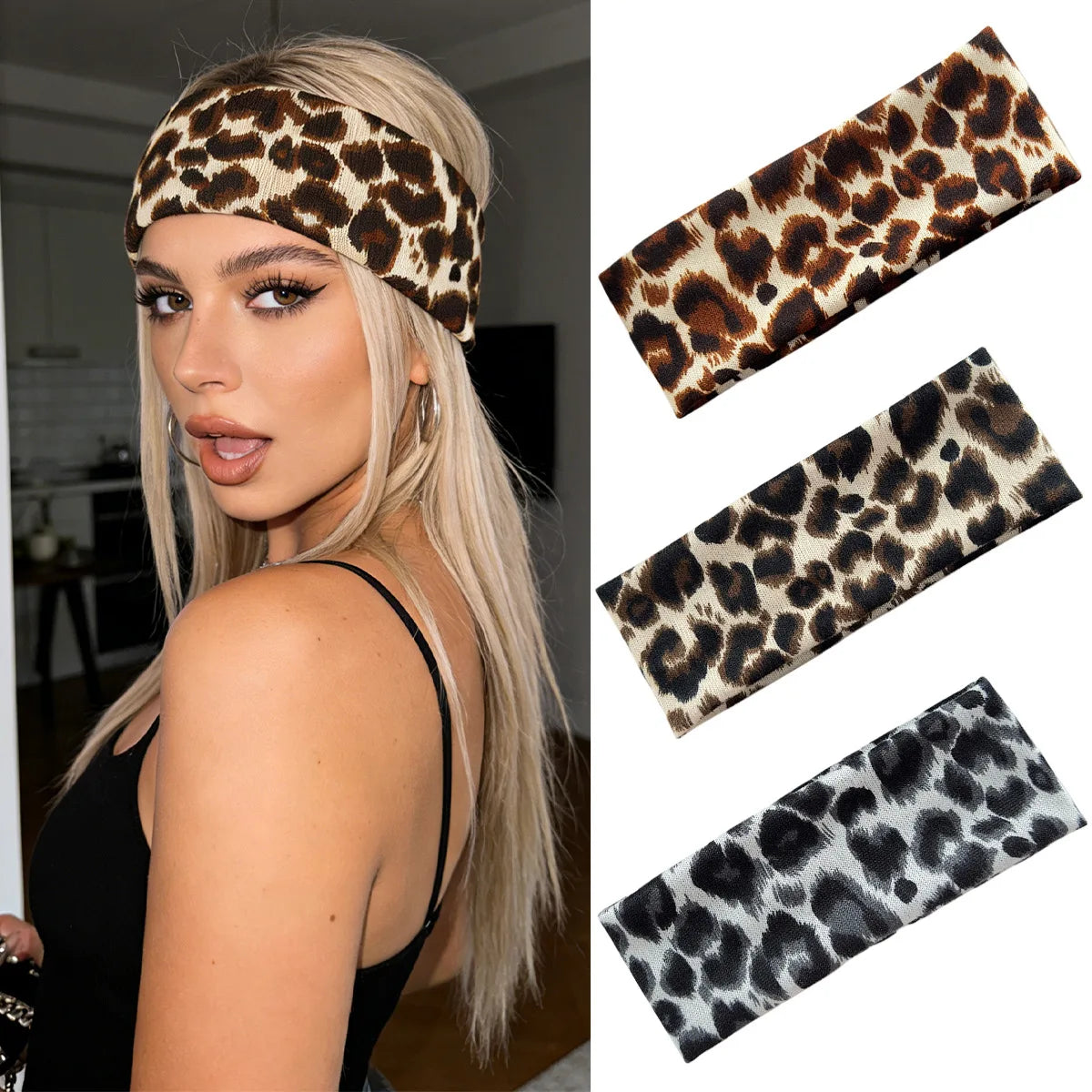 Vintage Leopard Print Headband High Elastici Wide Edge Fashion Headband Sports Yoga Sweat-absorbing Breathable Hair Accessories Quake