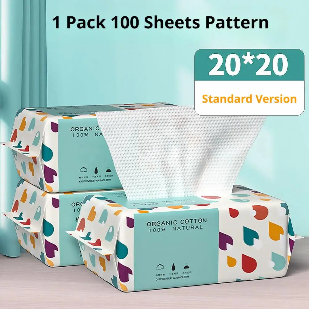 Soft Cotton Disposable Face Towel Thicken Facial Towelettes, Dry Wipes Facial Tissue for Makeup Removal & Skincare (100 Count) Quake