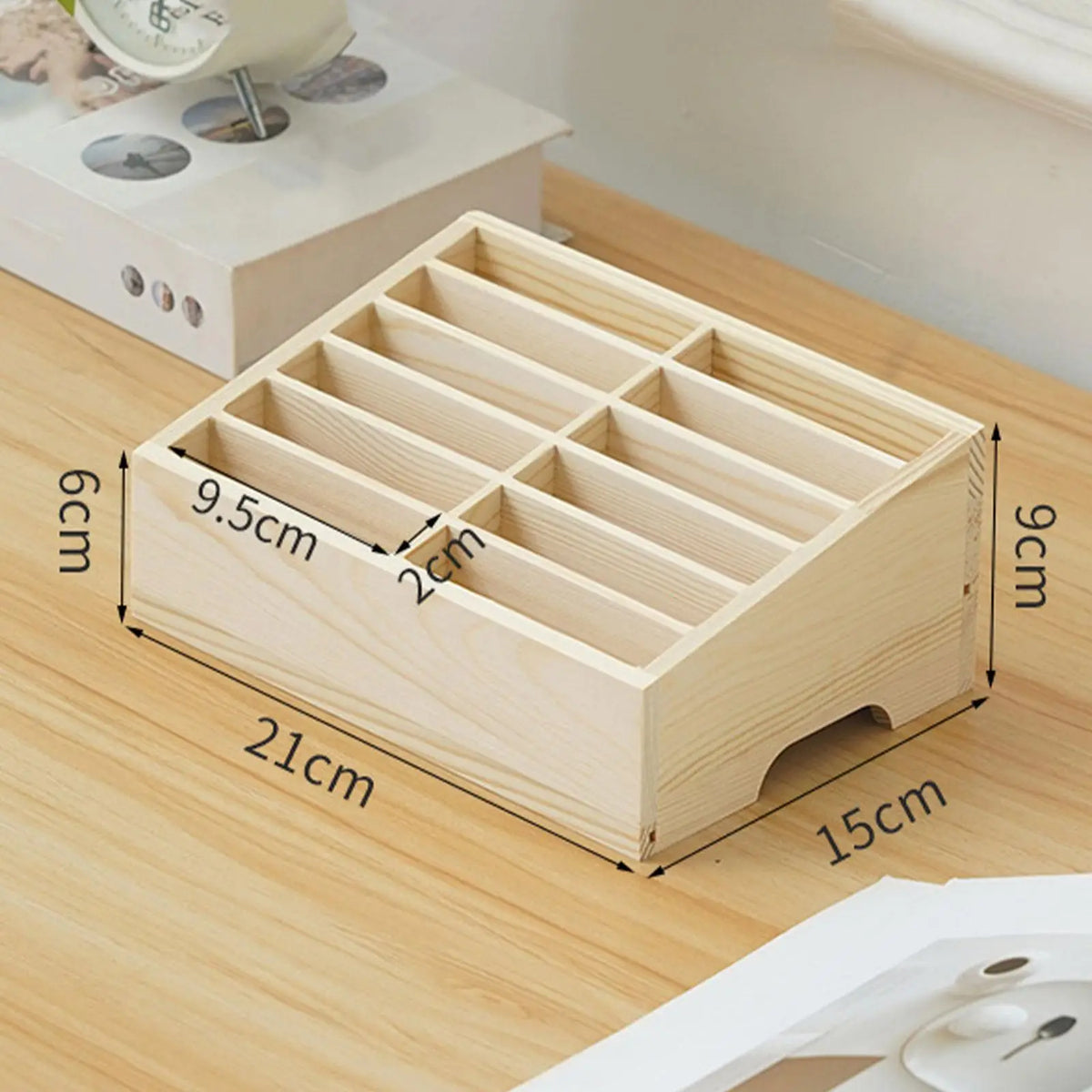 Wooden Cell Phone Holder Storage Box Compact Desktop Container for School Supplies and Repair Shop Convenience Quake