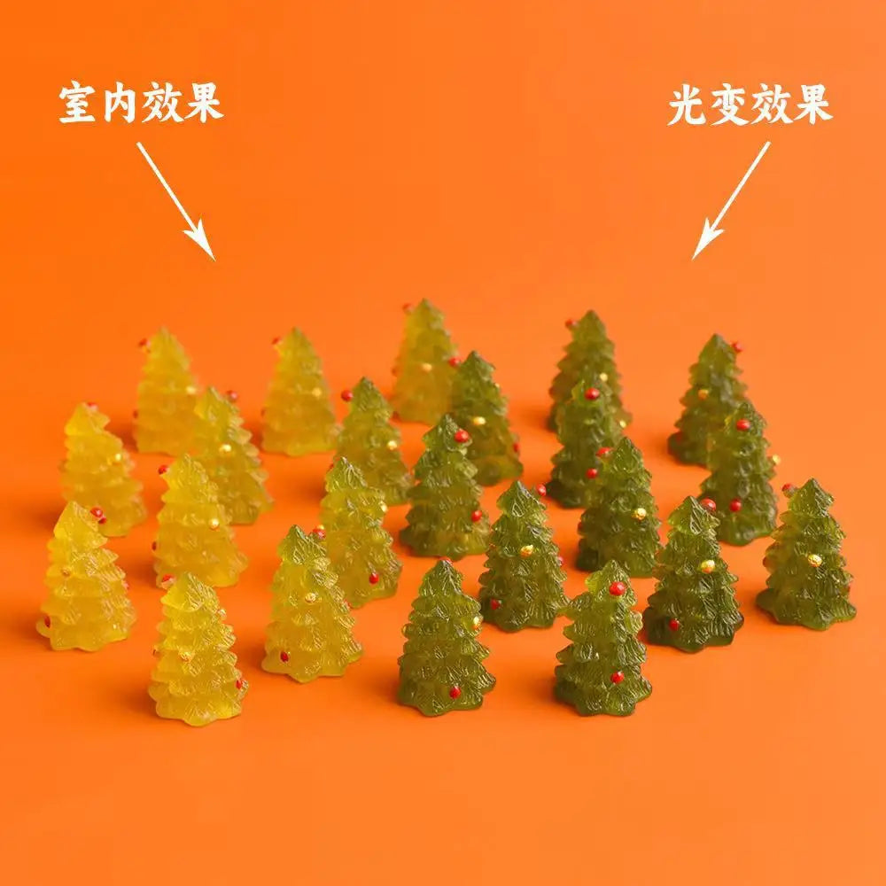 20Pcs Resin Fairy Garden Decor Craft Cabochon Change Color Christmas Tree Miniature Figurines DIY Dollhouse Desk Home Decoration Quake tree