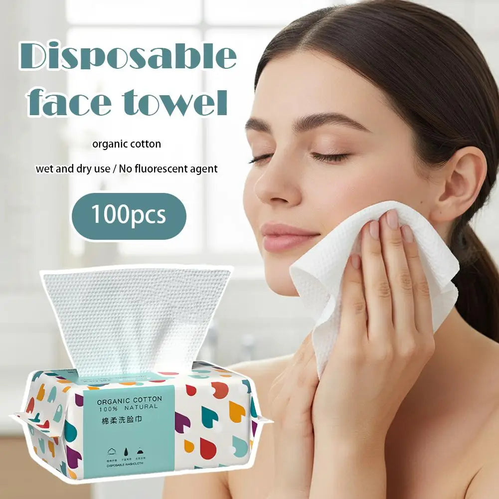 Soft Cotton Disposable Face Towel Thicken Facial Towelettes, Dry Wipes Facial Tissue for Makeup Removal & Skincare (100 Count) Quake