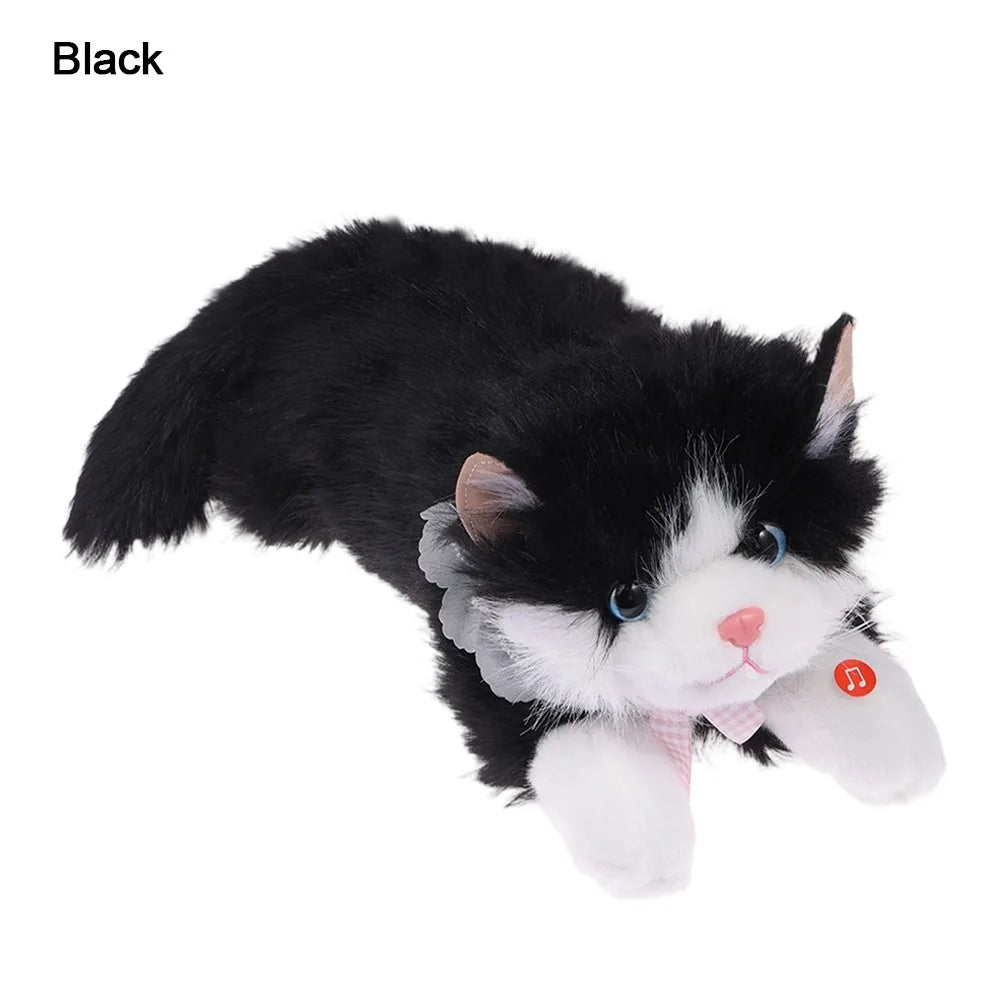 New Soft Simulation Cat Plush Toys Fluffy Voiced Ragdoll Cat Plush Doll Cute Cartoon With Bib Simulated Kitten Model Home Decor Quake Black-with Bib