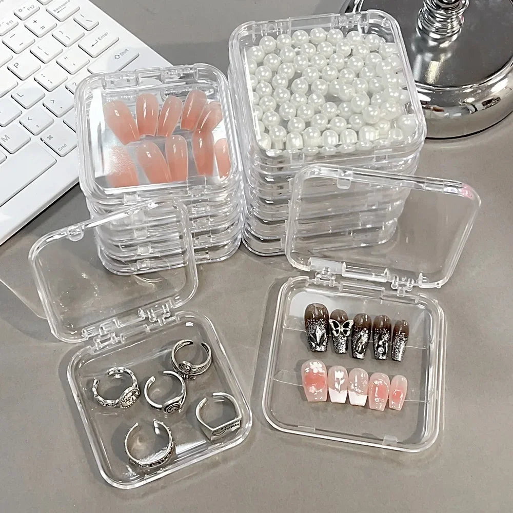 10/1PCS Transparent Acrylic Storage Box Portable Square Nail Container Jewelry Earring Rings Bracelet Badge Nail Packaging Case Quake