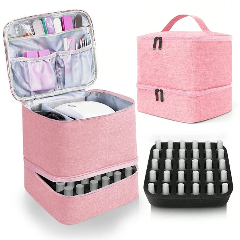 Meichoon Portable Sewing Storage Bag 30 Compartment Double Layer Organizer for Sewing Supplies DIY Craft for Tailors Crafters Quake Pink-A