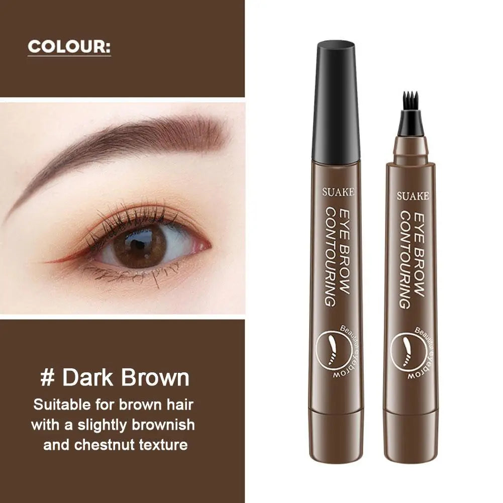 5 Colors Eyebrow Pen Waterproof 4 Fork Tip Eyebrow Pen Eyebrow Tattoo Waterproof Liquid Black Eye Brow Pencil Natual Brow Makeup Quake 02-Dark brown CN