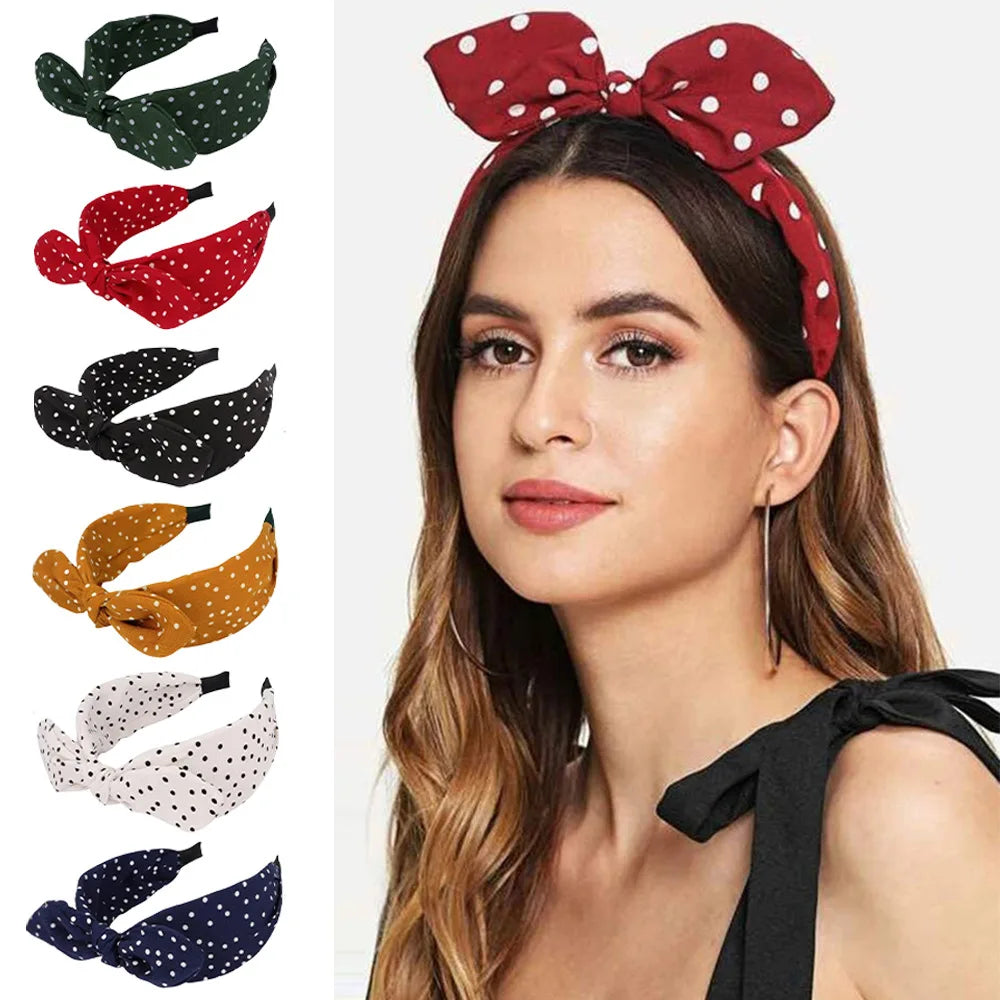 Retro Polka Dot Bow Headband for Women Girls Elegant Wide Edge High Skull Headband Fashion Versatile Hair Styling Accessories Quake