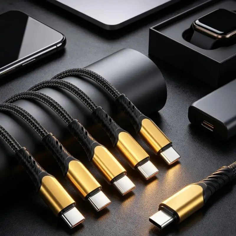 5-Output USB Type C Charging Cable for Simultaneous Device Charging with Interlaced Outer Cover and Reinforced Ends K1KF Quake